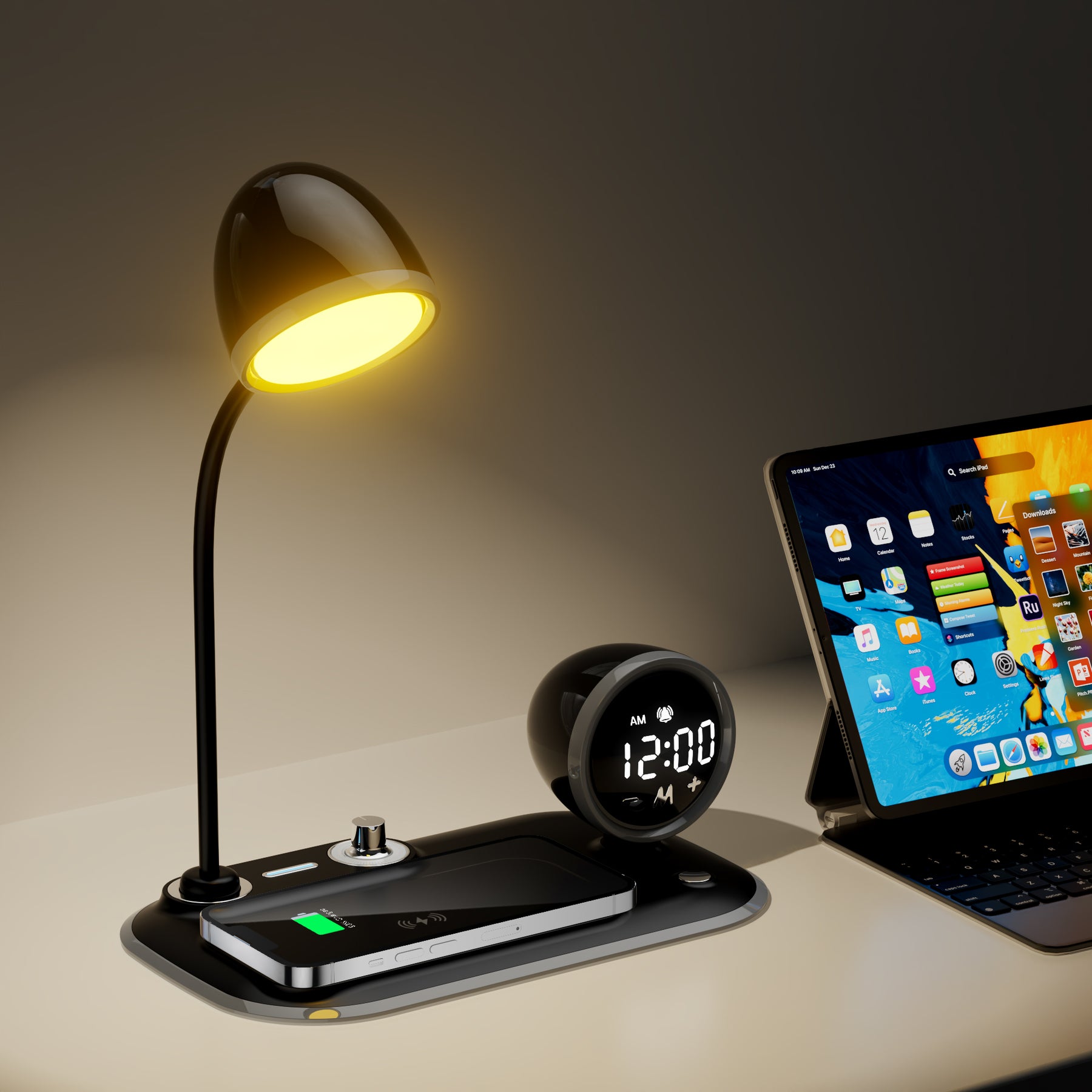 3-in-1 Bedside Clock and Wireless Charging Stand with Night Light