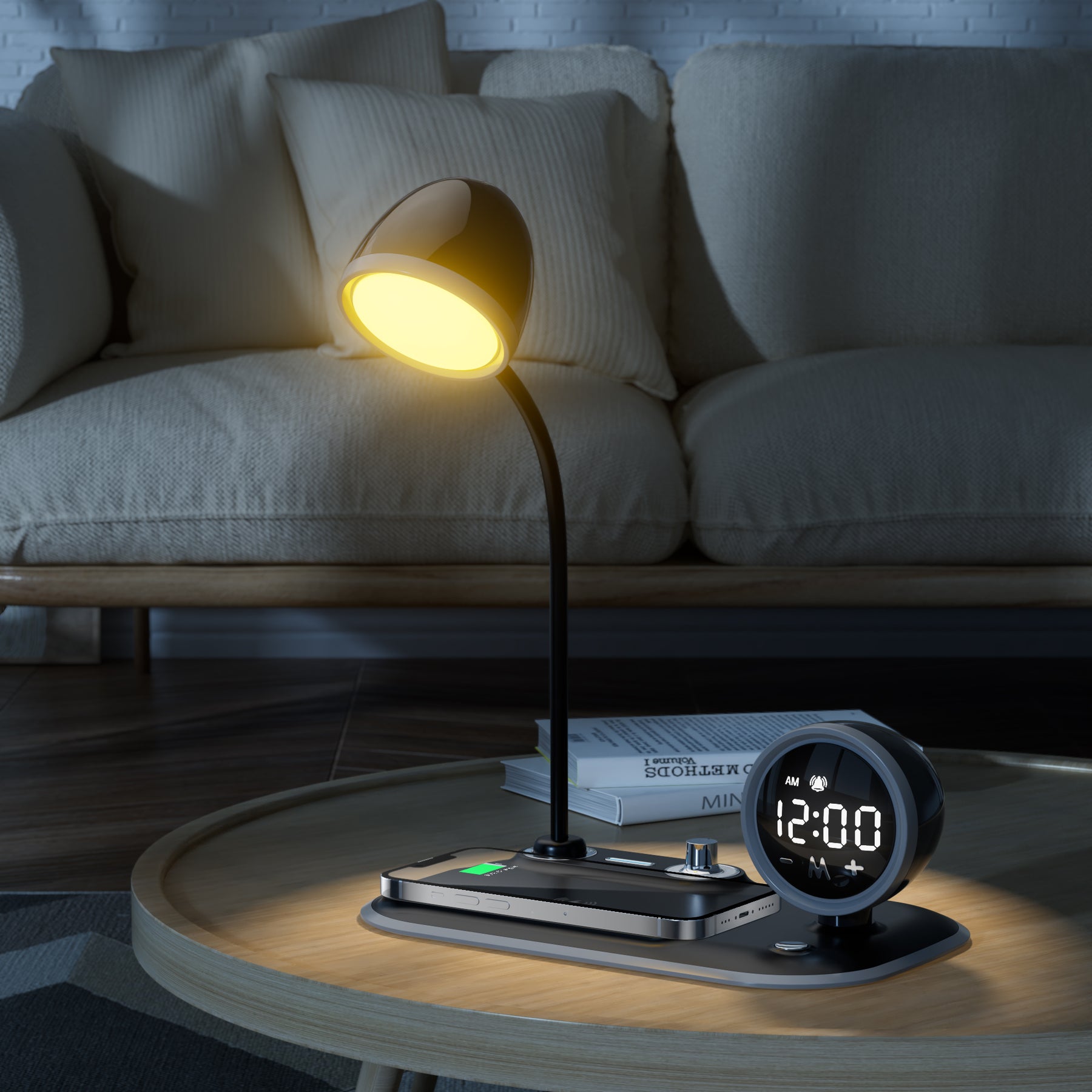 3-in-1 Bedside Clock and Wireless Charging Stand with Night Light