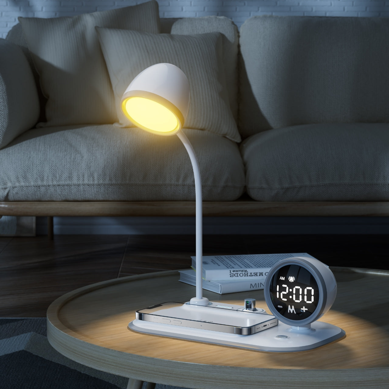 3-in-1 Bedside Clock and Wireless Charging Stand with Night Light