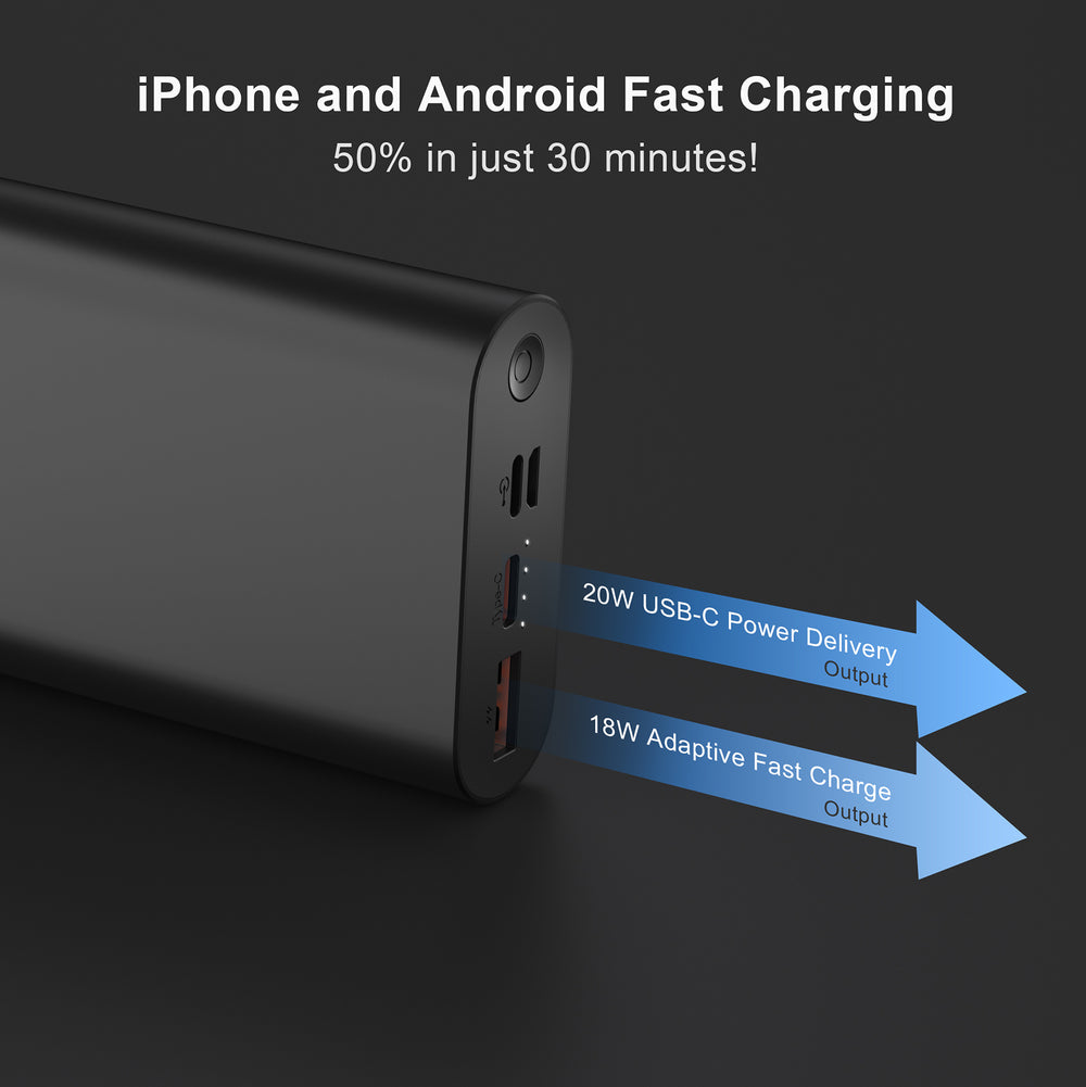 LAX Portable 22.5W Fast Charging Power Bank - 12,000 mAh Aluminum Batt